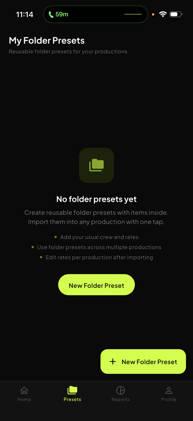 Reusable folder presets